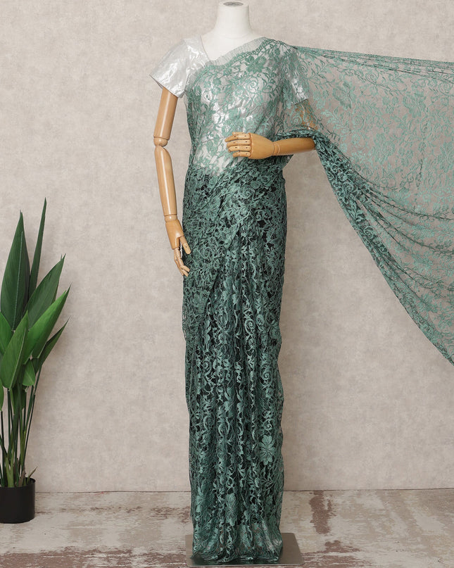 Sea Green 2Tone Premium French Chantilly Saree Lace 5.5 Mtrs 110 Cms Width France-D27793