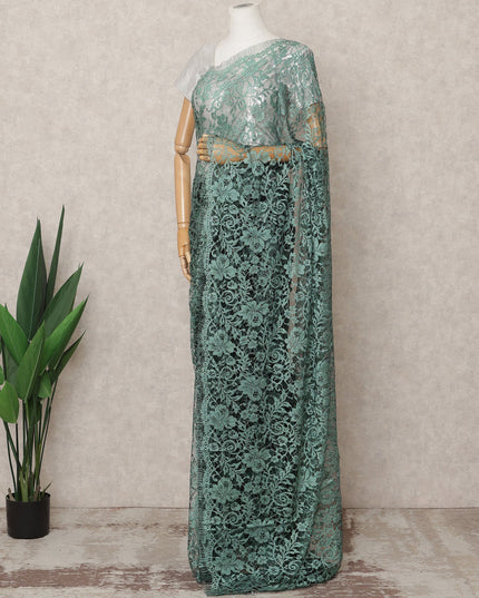 Sea Green Premium 2-Tone French Chantilly Lace Saree Fabric 5.5 Mtrs with 110 Cms Width – Imported from France-D25644
