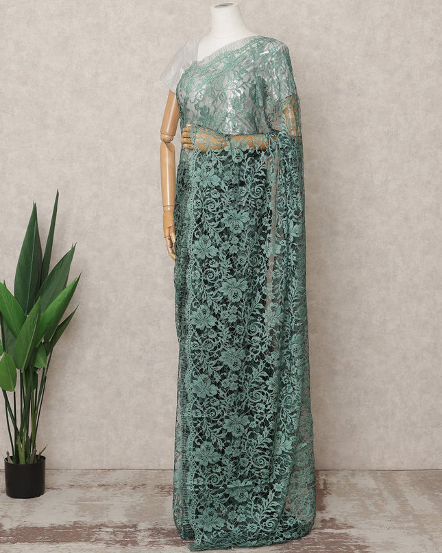 Sea Green Premium 2-Tone French Chantilly Lace Saree Fabric 5.5 Mtrs with 110 Cms Width – Imported from France-D25644