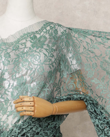 Sea Green Premium 2-Tone French Chantilly Lace Saree Fabric 5.5 Mtrs with 110 Cms Width – Imported from France-D25644