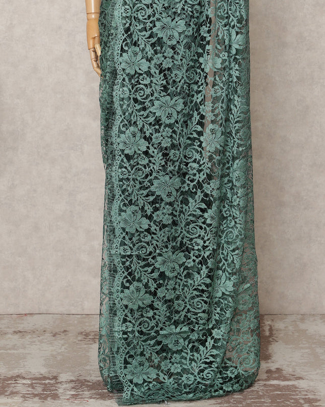 Sea Green Premium 2-Tone French Chantilly Lace Saree Fabric 5.5 Mtrs with 110 Cms Width – Imported from France-D25644