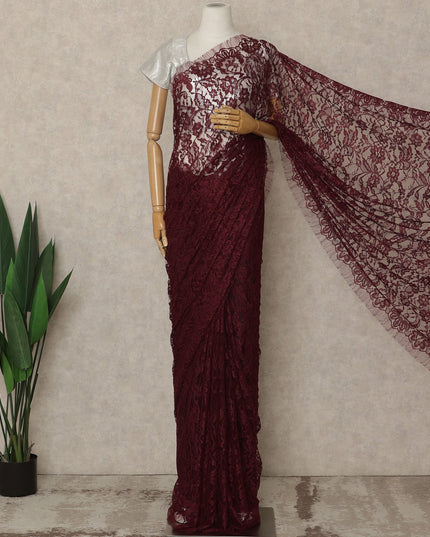 Burgundy 2Tone Premium French Chantilly Saree Lace 5.5 Mtrs 110 Cms Width France-D27790
