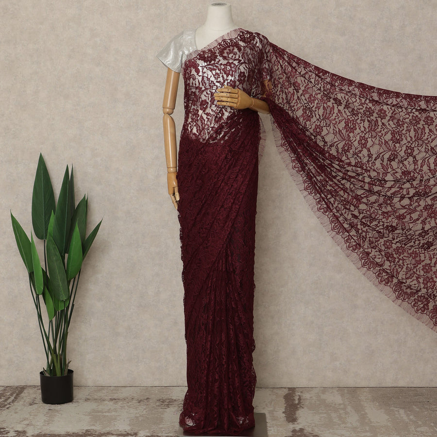 Burgundy 2Tone Premium French Chantilly Saree Lace 5.5 Mtrs 110 Cms Width France-D27790