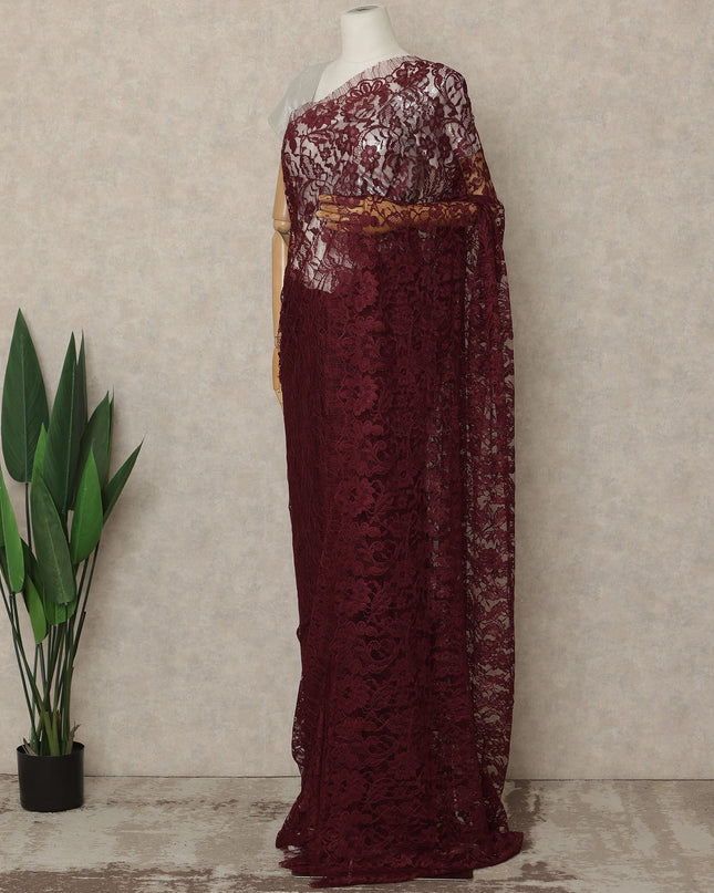 Burgundy 2Tone Premium French Chantilly Saree Lace 5.5 Mtrs 110 Cms Width France-D27790