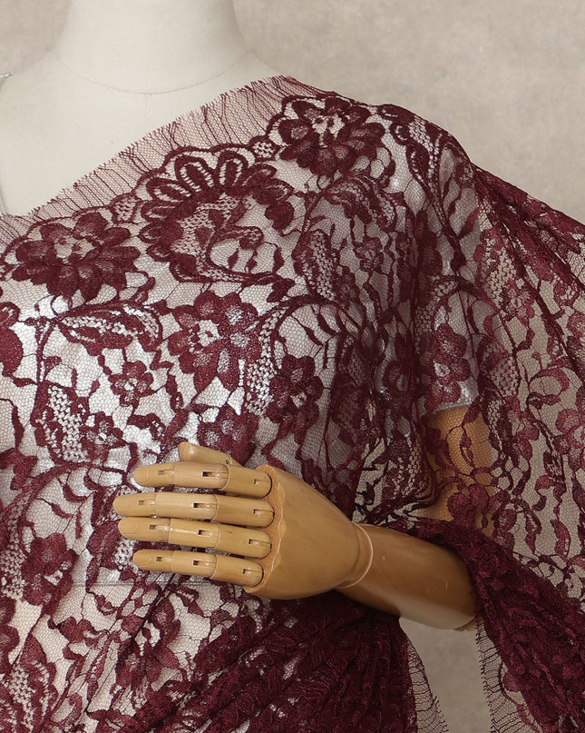 Burgundy 2Tone Premium French Chantilly Saree Lace 5.5 Mtrs 110 Cms Width France-D27790