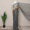 Charcoal Grey Premium French Chantilly Lace Saree Fabric 5.5 Mtrs with 110 Cms Width – Imported from France-D25638