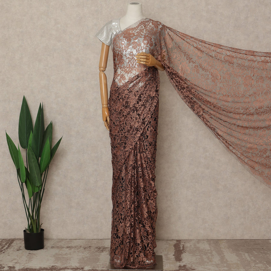 Copper Brown 2Tone Premium French Chantilly Saree Lace 5.5 Mtrs 110 Cms Width France-D27794