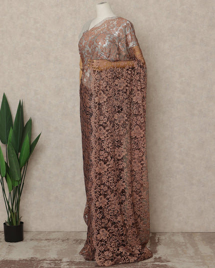 Copper Brown 2Tone Premium French Chantilly Saree Lace 5.5 Mtrs 110 Cms Width France-D27794