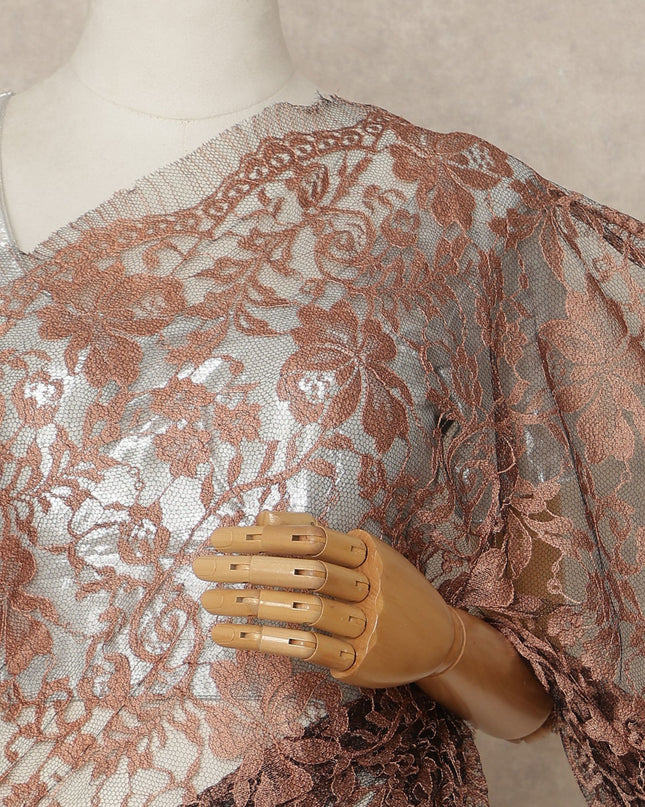 Copper Brown 2Tone Premium French Chantilly Saree Lace 5.5 Mtrs 110 Cms Width France-D27794