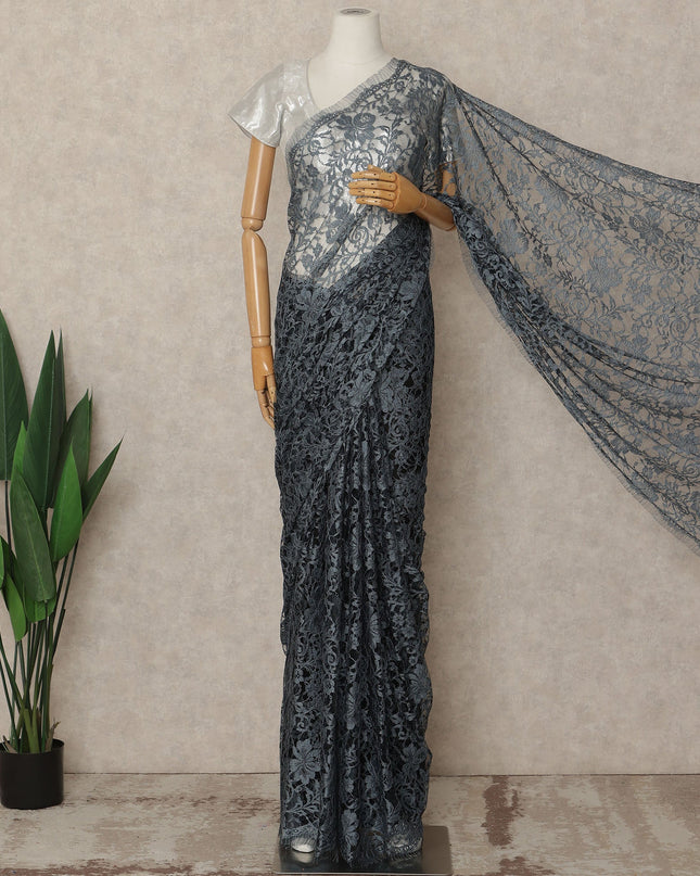 Steel Grey 2Tone Premium French Chantilly Saree Lace 5.5 Mtrs 110 Cms Width France-D27785