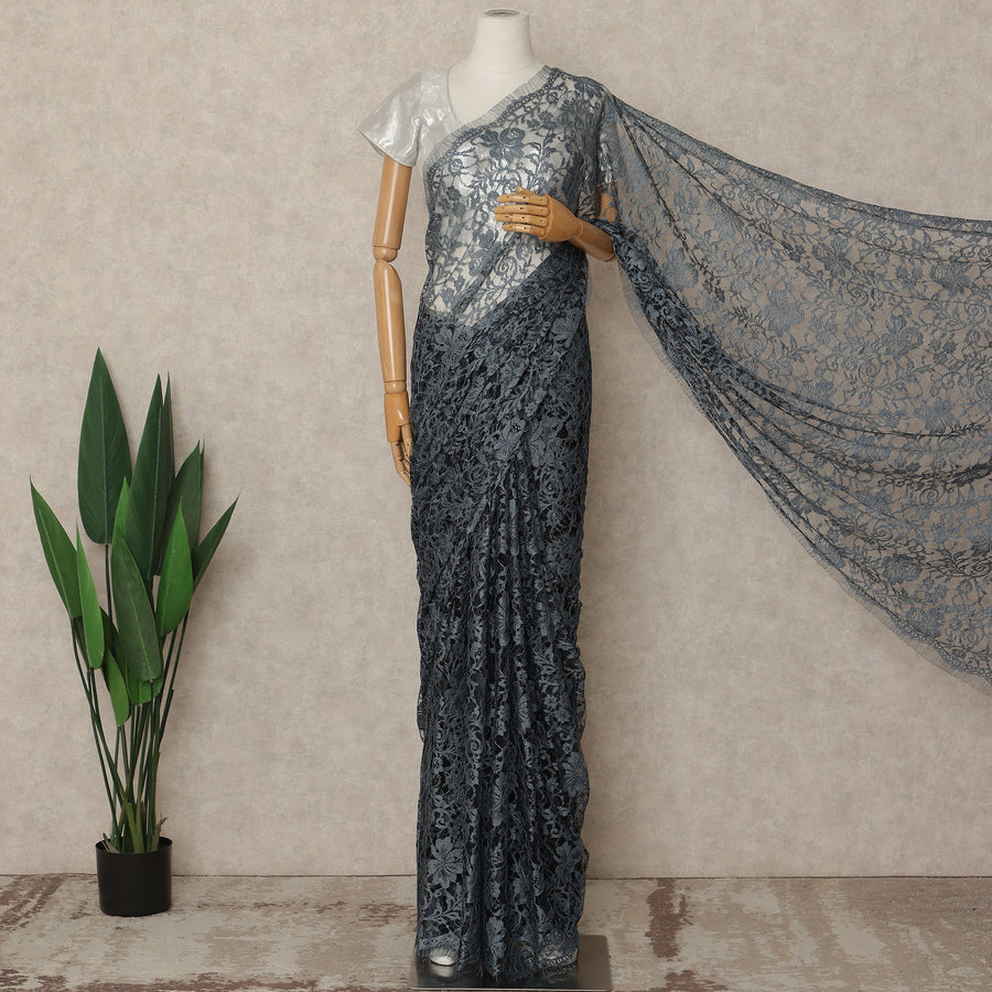 Steel Grey 2Tone Premium French Chantilly Saree Lace 5.5 Mtrs 110 Cms Width France-D27785