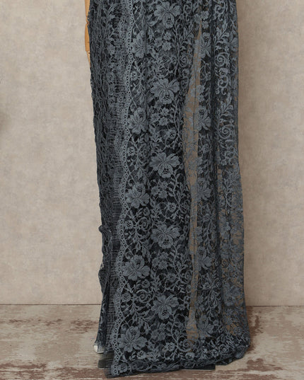Steel Grey 2Tone Premium French Chantilly Saree Lace 5.5 Mtrs 110 Cms Width France-D27785