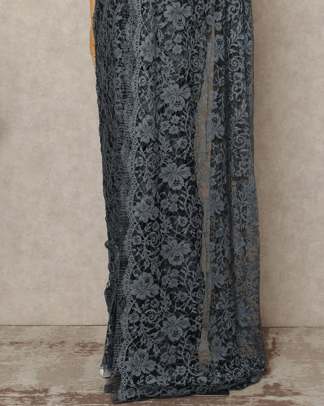 Steel Grey 2Tone Premium French Chantilly Saree Lace 5.5 Mtrs 110 Cms Width France-D27785