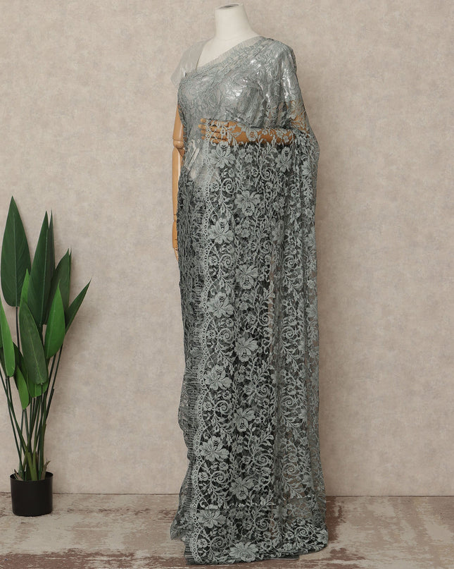 Light Green 2Tone Premium French Chantilly Saree Lace 5.5 Mtrs 110 Cms Width France-D27792