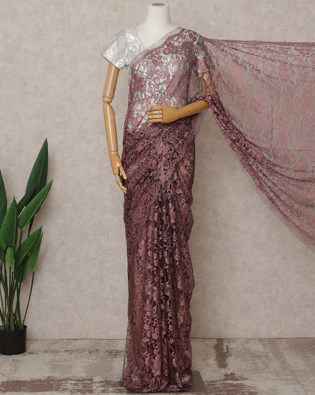 Mauve Premium 2-Tone French Chantilly Lace Saree Fabric 5.5 Mtrs with 110 Cms Width – Imported from France-D25661