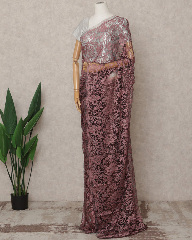 Mauve Premium 2-Tone French Chantilly Lace Saree Fabric 5.5 Mtrs with 110 Cms Width – Imported from France-D25661