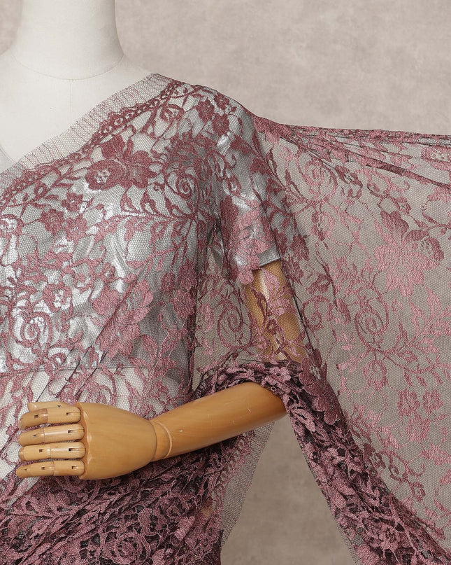 Mauve Premium 2-Tone French Chantilly Lace Saree Fabric 5.5 Mtrs with 110 Cms Width – Imported from France-D25661