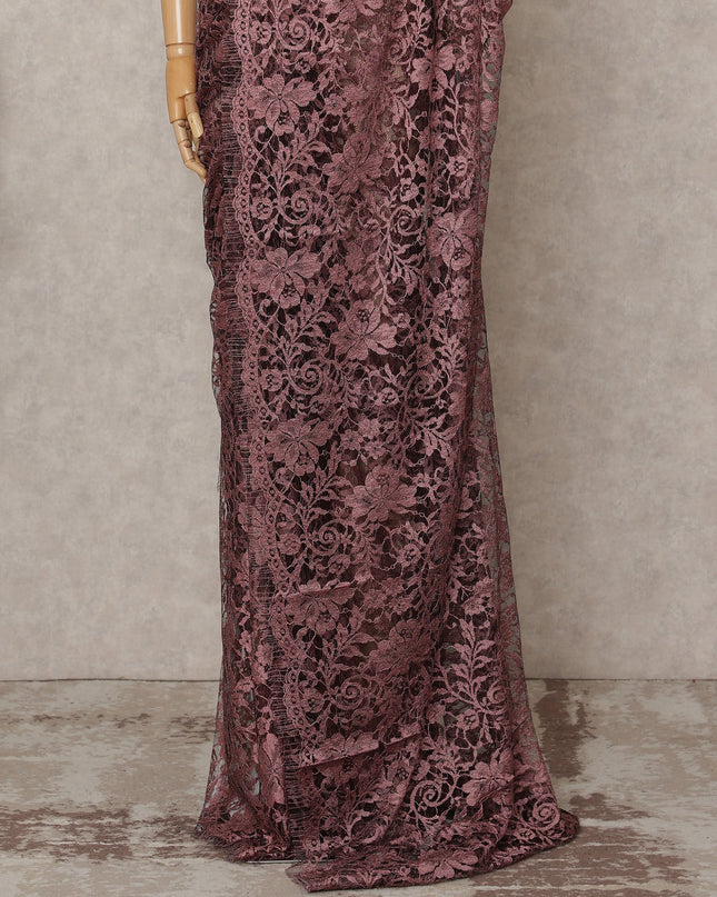Mauve Premium 2-Tone French Chantilly Lace Saree Fabric 5.5 Mtrs with 110 Cms Width – Imported from France-D25661