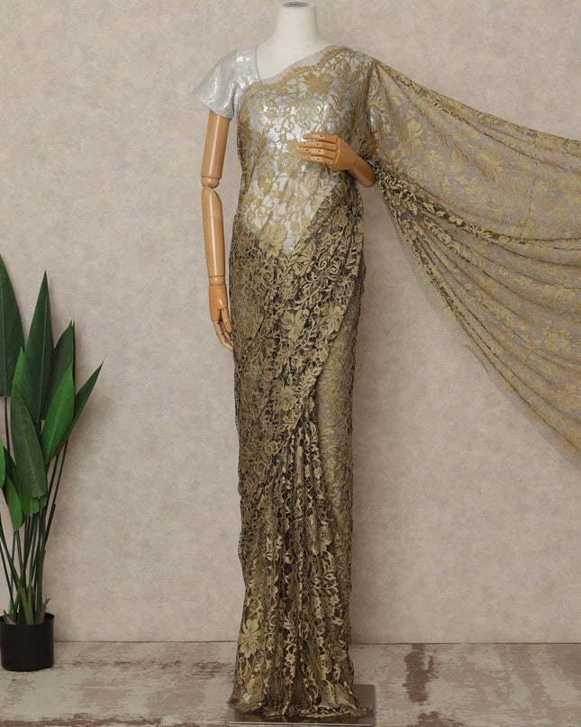 Antique Gold 2Tone Premium French Chantilly Saree Lace 5.5 Mtrs 110 Cms Width France-D27797