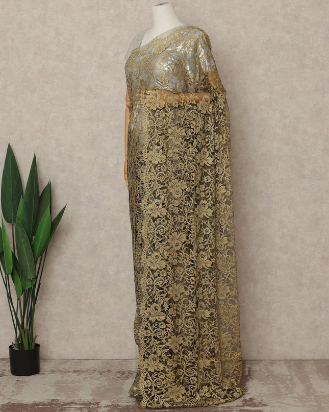 Antique Gold 2Tone Premium French Chantilly Saree Lace 5.5 Mtrs 110 Cms Width France-D27797