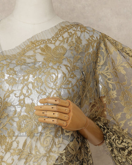 Antique Gold 2Tone Premium French Chantilly Saree Lace 5.5 Mtrs 110 Cms Width France-D27797
