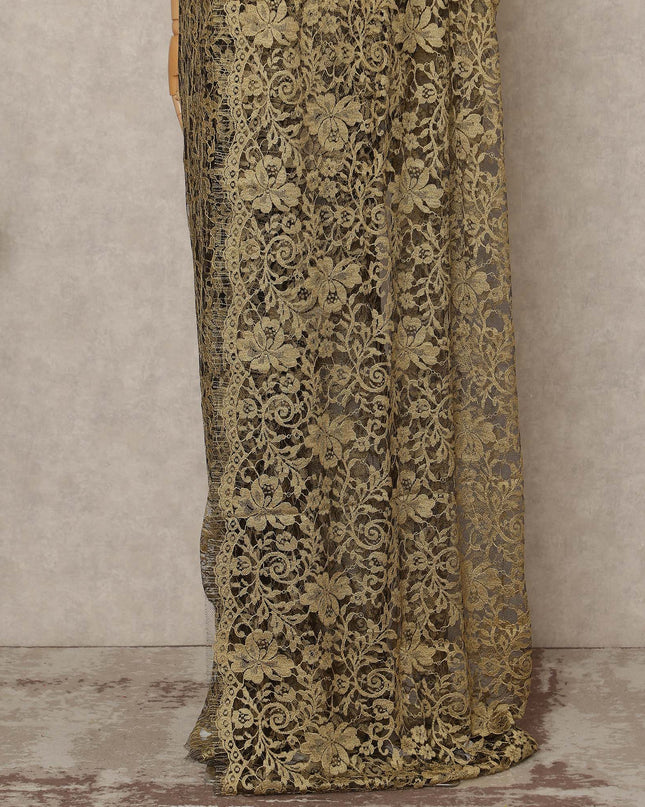 Antique Gold 2Tone Premium French Chantilly Saree Lace 5.5 Mtrs 110 Cms Width France-D27797
