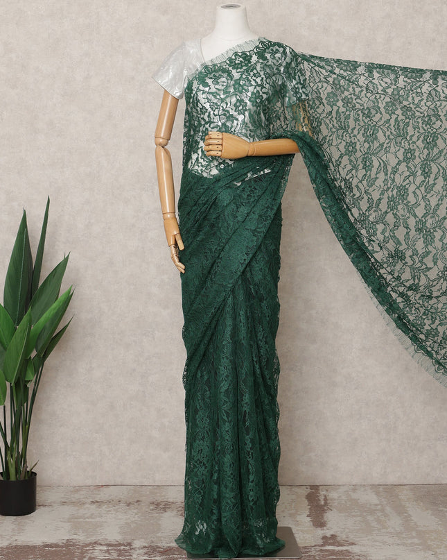Emerald Green Premium French Chantilly Lace Saree Fabric 5.5 Mtrs with 110 Cms Width – Imported from France-D25637 Regal Fabrics