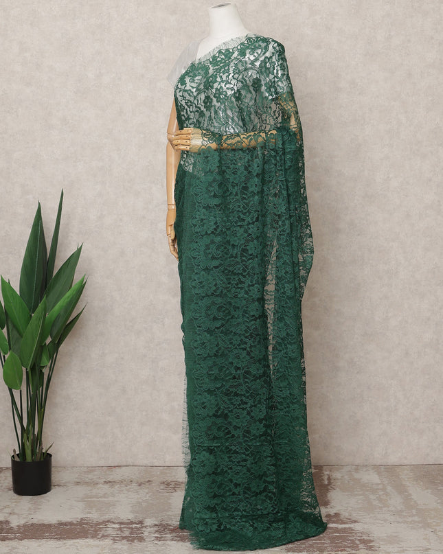 Emerald Green Premium French Chantilly Lace Saree Fabric 5.5 Mtrs with 110 Cms Width – Imported from France-D25637 Regal Fabrics