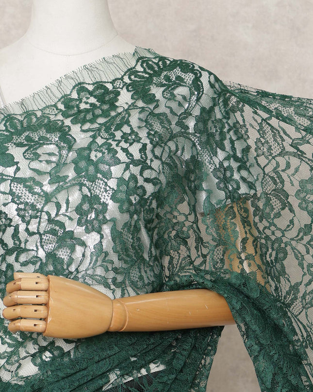 Emerald Green Premium French Chantilly Lace Saree Fabric 5.5 Mtrs with 110 Cms Width – Imported from France-D25637 Regal Fabrics