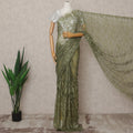 Olive Green Premium French Chantilly Lace Saree Fabric 5.5 Mtrs with 110 Cms Width – Imported from France-D25642