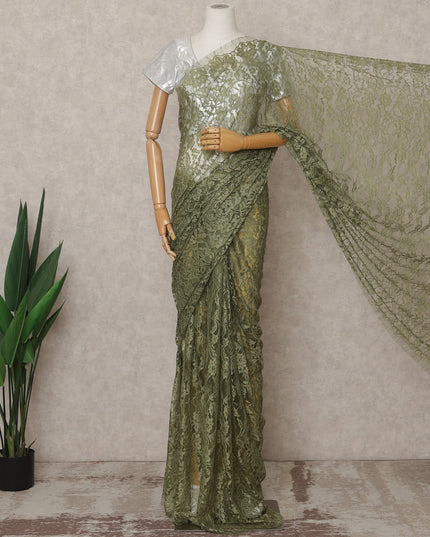 Olive Green Premium French Chantilly Lace Saree Fabric 5.5 Mtrs with 110 Cms Width – Imported from France-D25642
