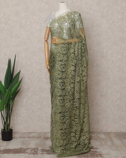 Olive Green Premium French Chantilly Lace Saree Fabric 5.5 Mtrs with 110 Cms Width – Imported from France-D25642