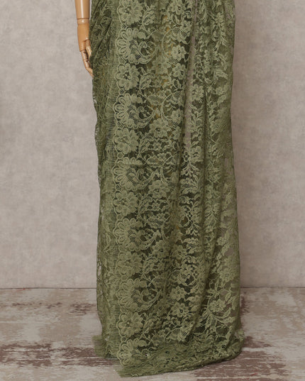 Olive Green Premium French Chantilly Lace Saree Fabric 5.5 Mtrs with 110 Cms Width – Imported from France-D25642