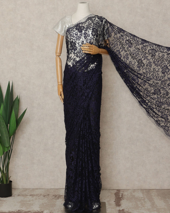 Navy Blue 2Tone Premium French Chantilly Saree Lace 5.5 Mtrs 110 Cms Width France-D27784