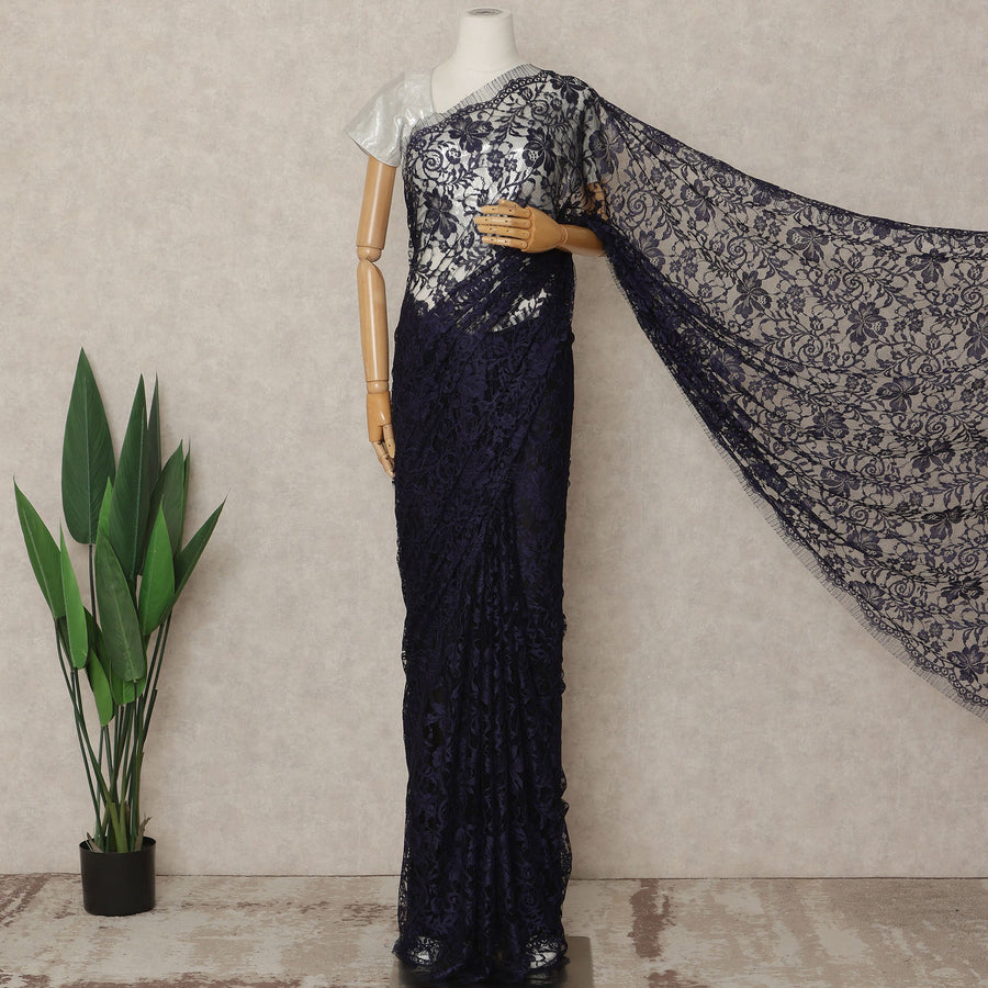 Navy Blue 2Tone Premium French Chantilly Saree Lace 5.5 Mtrs 110 Cms Width France-D27784