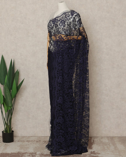 Navy Blue 2Tone Premium French Chantilly Saree Lace 5.5 Mtrs 110 Cms Width France-D27784