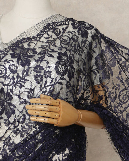 Navy Blue 2Tone Premium French Chantilly Saree Lace 5.5 Mtrs 110 Cms Width France-D27784