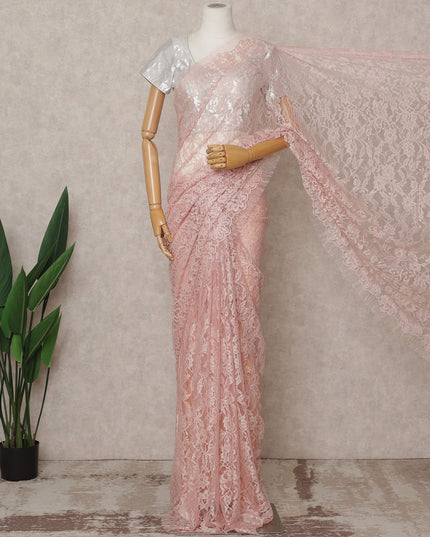 Blush Pink Premium French Chantilly Lace Saree Fabric 5.5 Mtrs with 110 Cms Width – Imported from France-D25640