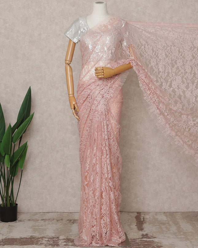 Blush Pink Premium French Chantilly Lace Saree Fabric 5.5 Mtrs with 110 Cms Width – Imported from France-D25640