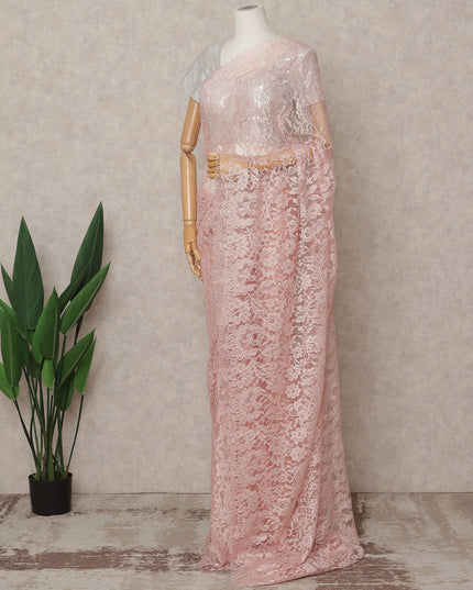 Blush Pink Premium French Chantilly Lace Saree Fabric 5.5 Mtrs with 110 Cms Width – Imported from France-D25640