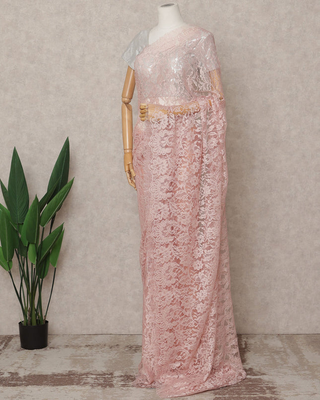 Blush Pink Premium French Chantilly Lace Saree Fabric 5.5 Mtrs with 110 Cms Width – Imported from France-D25640