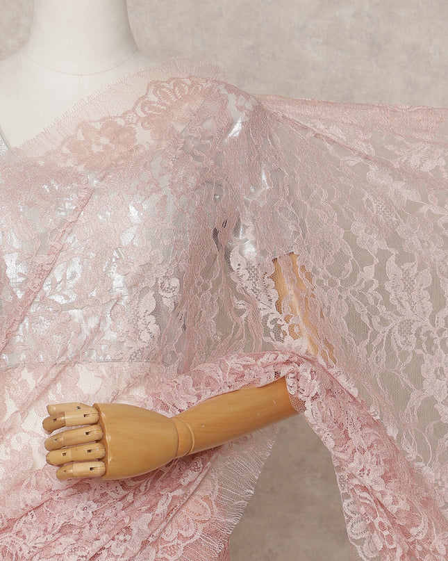 Blush Pink Premium French Chantilly Lace Saree Fabric 5.5 Mtrs with 110 Cms Width – Imported from France-D25640