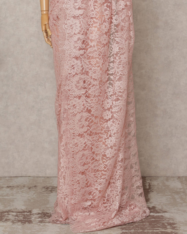 Blush Pink Premium French Chantilly Lace Saree Fabric 5.5 Mtrs with 110 Cms Width – Imported from France-D25640