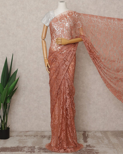Rose Pink Pink Premium French Chantilly Lace Saree Fabric 5.5 Mtrs with 110 Cms Width – Imported from France-D25645