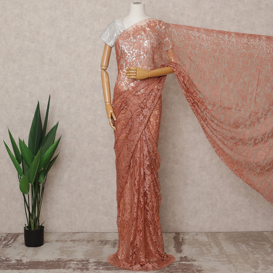Rose Pink Pink Premium French Chantilly Lace Saree Fabric 5.5 Mtrs with 110 Cms Width – Imported from France-D25645