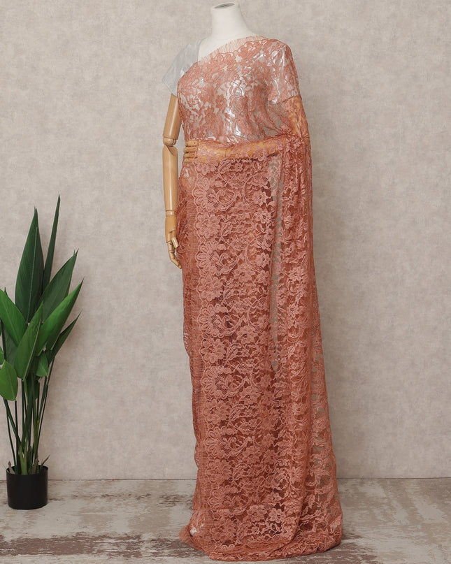 Rose Pink Pink Premium French Chantilly Lace Saree Fabric 5.5 Mtrs with 110 Cms Width – Imported from France-D25645