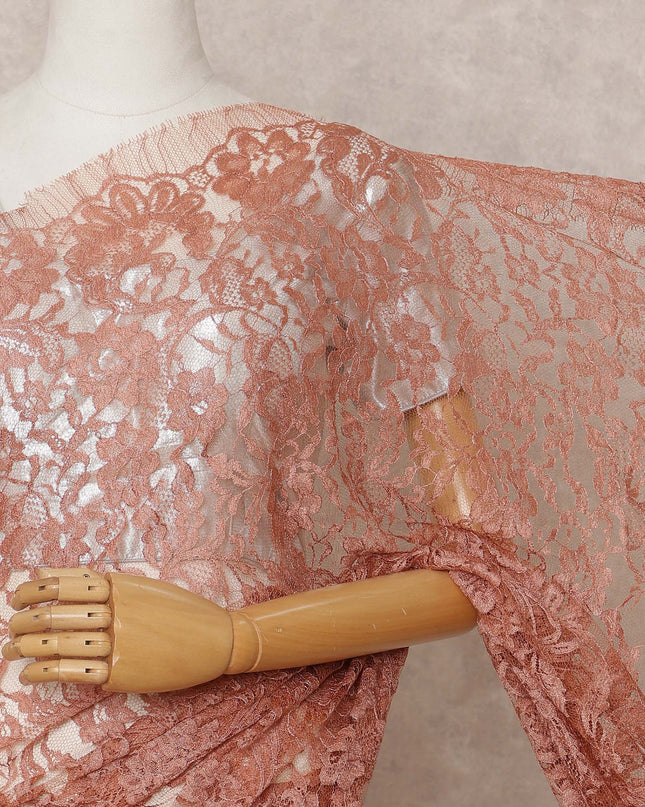 Rose Pink Pink Premium French Chantilly Lace Saree Fabric 5.5 Mtrs with 110 Cms Width – Imported from France-D25645