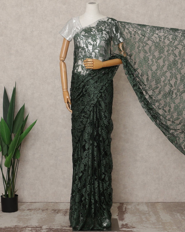 Green & Black Premium French 2-Tone Chantilly Lace Saree Fabric – 5.5 Meters Length, 110 Cms Width, Imported from France-D25702 Regal Fabrics