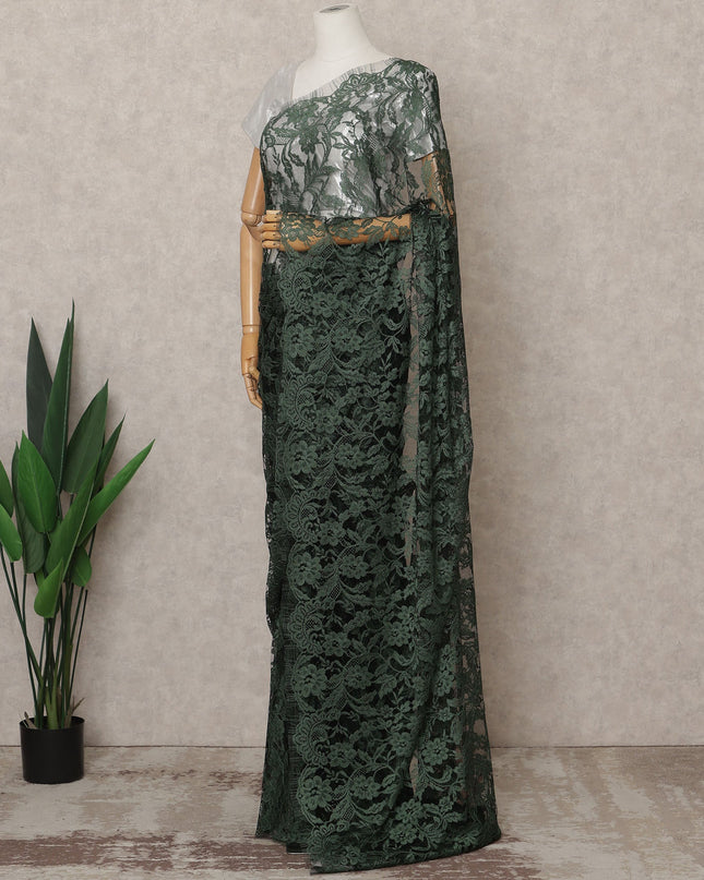 Green & Black Premium French 2-Tone Chantilly Lace Saree Fabric – 5.5 Meters Length, 110 Cms Width, Imported from France-D25702 Regal Fabrics