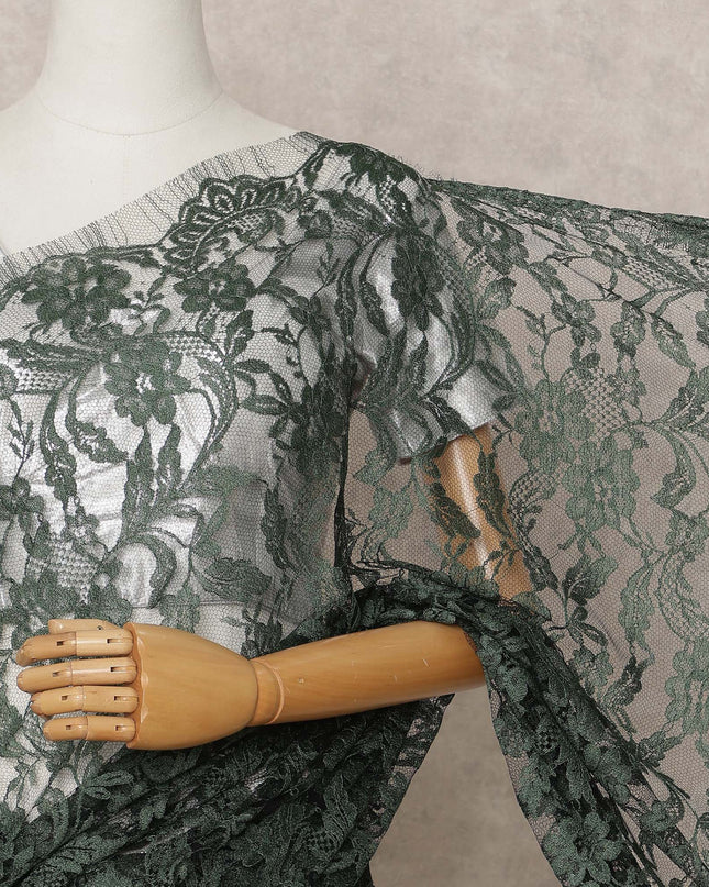Green & Black Premium French 2-Tone Chantilly Lace Saree Fabric – 5.5 Meters Length, 110 Cms Width, Imported from France-D25702 Regal Fabrics